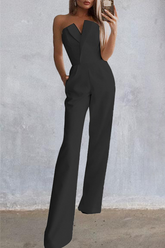 Solid Split Joint Strapless Boot Cut Jumpsuits Ins Street